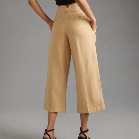 Anthropologie Maeve Remi Wide Leg Cropped Pleated Chino Pants Khaki Tan - Picture 2 of 9
